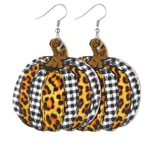 Pumpkin Cutout Earrings Leather Cheetah Print Buffalo Plaid Fall Dangle Earrings